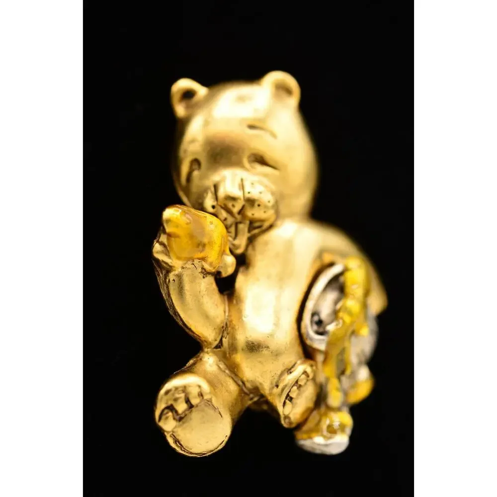 Danecraft Vintage Honey Bear Pin Brooch Cute Pot Jar Gold Signed NOS 80s BinA13